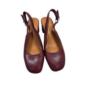 Lucky Brand Women Burgundy Leather Slingback Block Heel Shoes Size 6